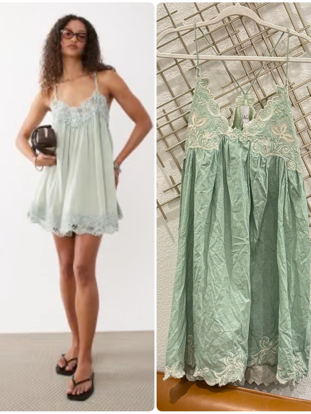 RAGA Sage Green embroidered -Trim min flow Slip Dress
